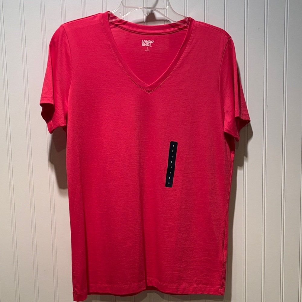 Lands' End Women’s Short Sleeve V-Neck Tee - Bright Pink Size S